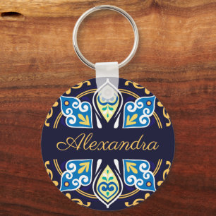 Oriental tiles, Azulejos , with name Keychain