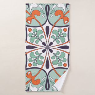 Oriental traditional floral ornament, Moroccan til Bath Towel