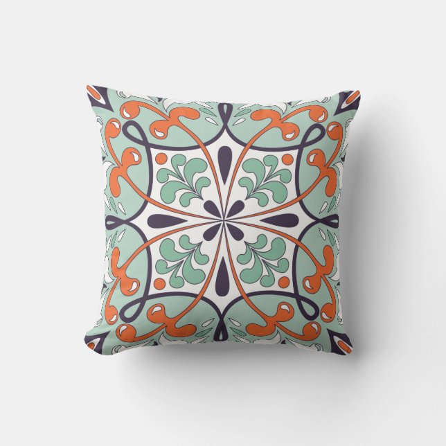 Oriental traditional floral ornament, Moroccan til Cushion (Front)
