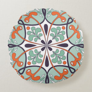 Oriental traditional floral ornament, Moroccan til Round Cushion