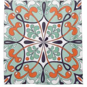 Oriental traditional floral ornament, Moroccan til Shower Curtain