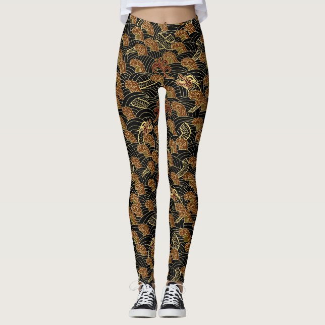 Oriental Traditional Hidden Dragon  Leggings (Front)