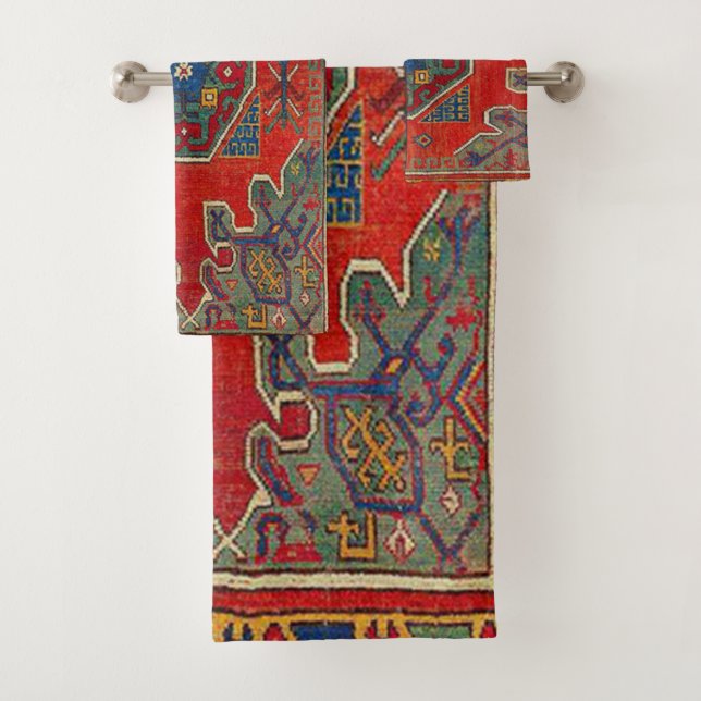 Oriental Turkish Carpet Pattern Bath Towel Set (Insitu)
