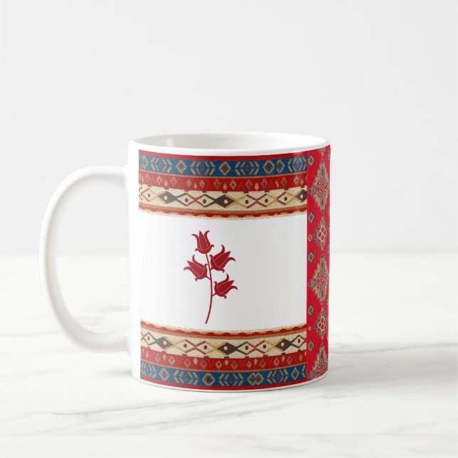 Oriental Turkish Pattern Blue border Red Mug (Left)