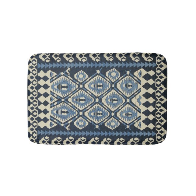Oriental Turkish Persian Carpet Blue Bath Mat (Front)