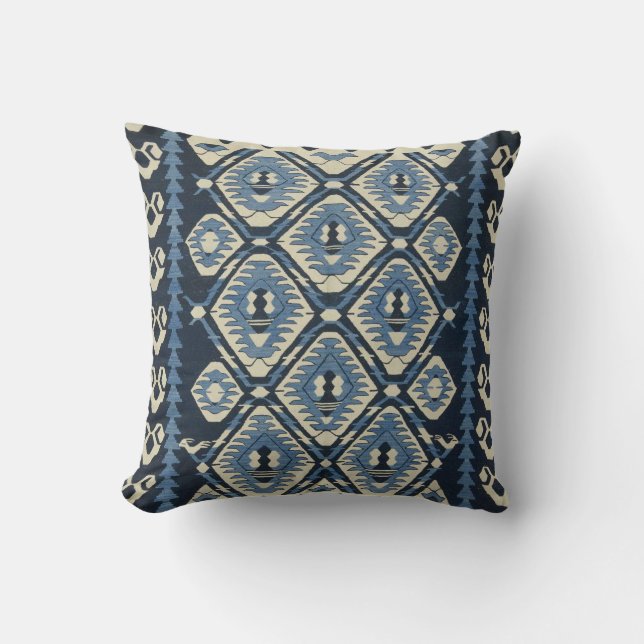 Oriental Turkish Persian Carpet Blue Cushion (Front)