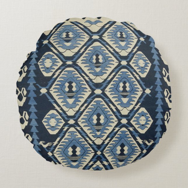 Oriental Turkish Persian Carpet Blue Round Cushion (Front)
