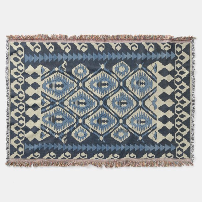 Oriental Turkish Persian Carpet Blue Throw Blanket (Front)