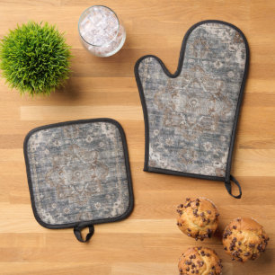 Oriental Turkish Persian Carpet Oven Mitt & Pot Holder Set