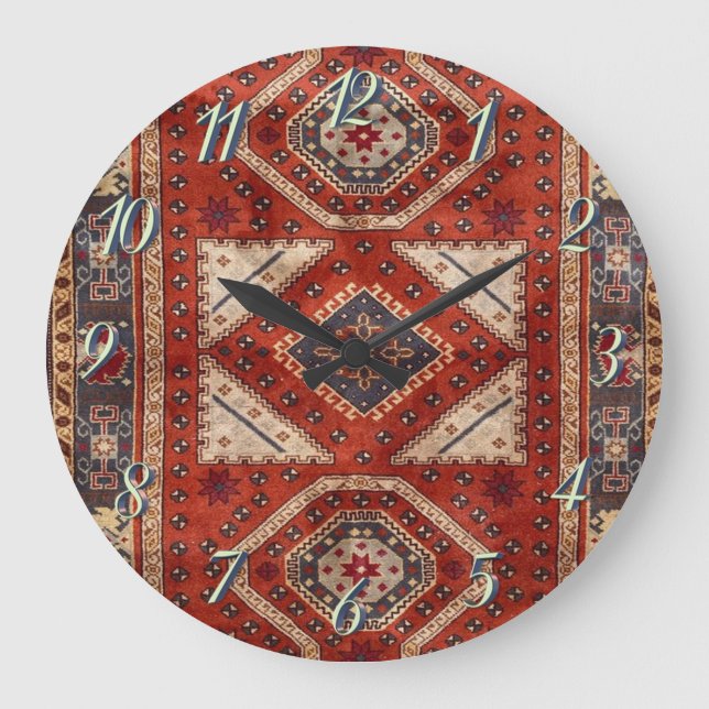 Oriental Turkish Persian Carpet Red Large Clock (Front)