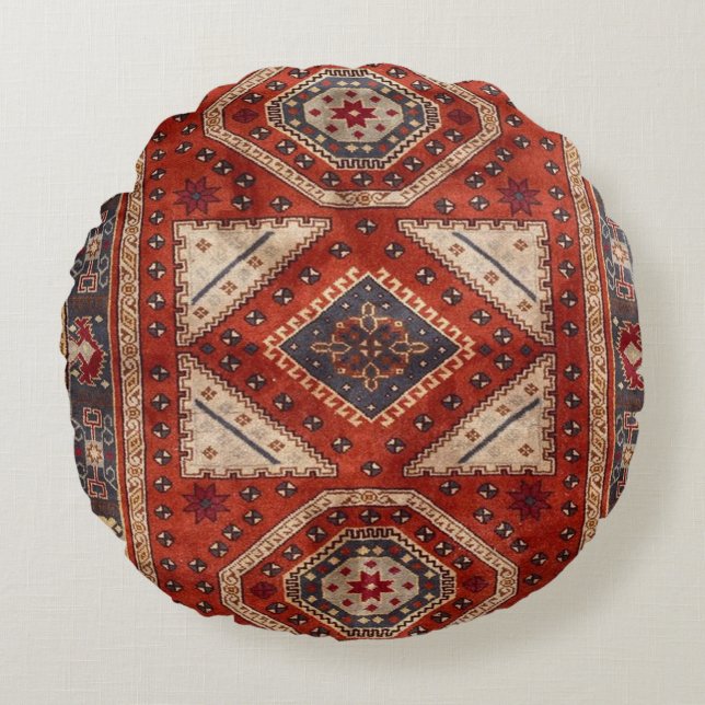Oriental Turkish Persian Carpet Red Round Cushion (Front)