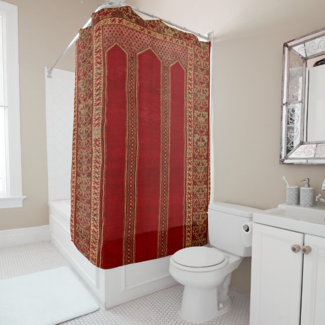 Oriental Turkish Persian Carpet Red Shower Curtain (In Situ)