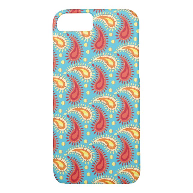 Oriental Turquoise Orange Persian Paisley Pattern Case-Mate iPhone Case (Back)