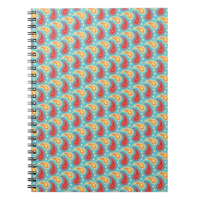 Oriental Turquoise Orange Persian Paisley Pattern Notebook (Front)