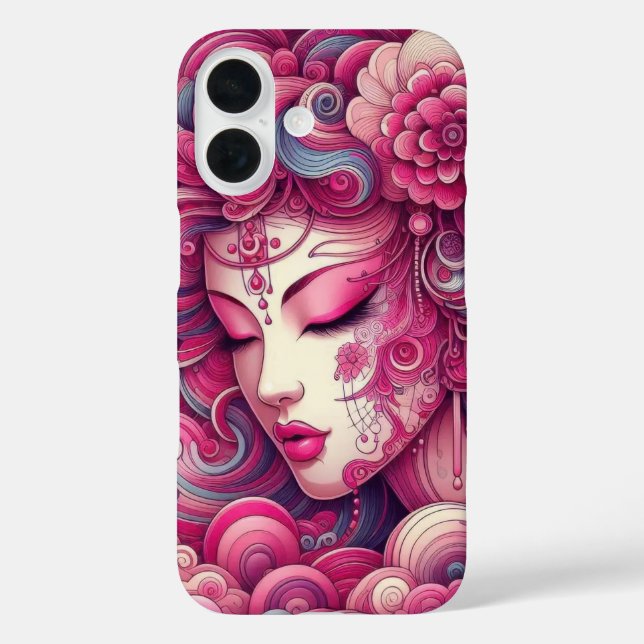Oriental vector abstract Geisha pink fractal waves Case-Mate iPhone Case (Back)