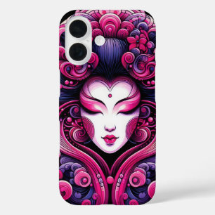Oriental vector abstract Geisha pink waves iPhone 16 Case