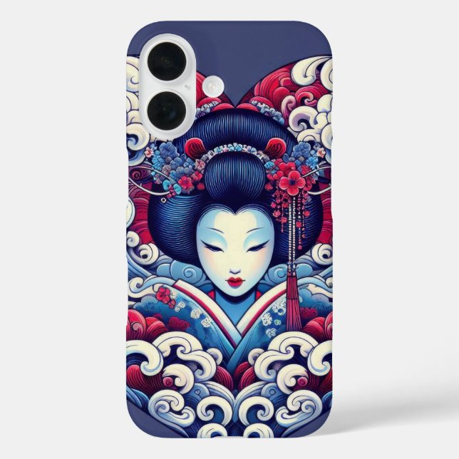 Oriental vector blue violet abstract Geisha waves Case-Mate iPhone Case (Back)