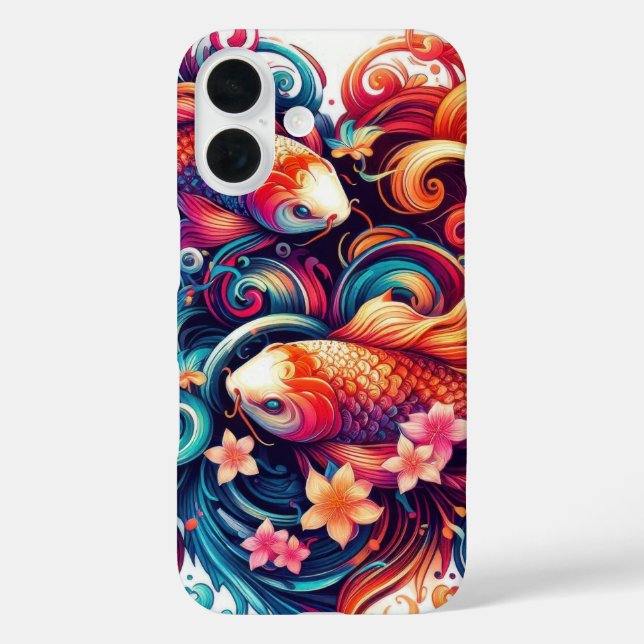 Oriental vibrant abstract koi fishes and waves Case-Mate iPhone case (Back)