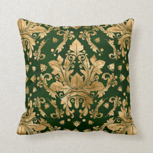 Oriental Vintage Damask Ornament - Green and gold Cushion