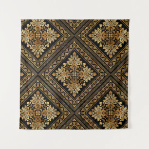 Oriental Vintage Damask pattern - Black and gold Tapestry
