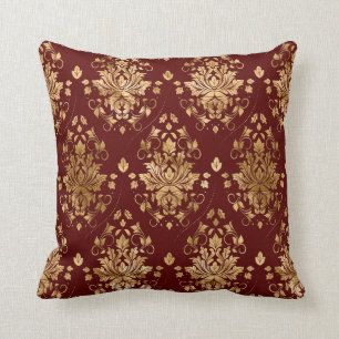 Oriental Vintage Damask Pattern - Red and gold Cushion