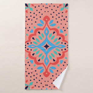 Oriental Vintage damask pattern. Talavera pottery. Bath Towel