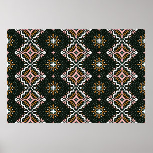 Oriental Vintage damask pattern. Talavera pottery. Poster