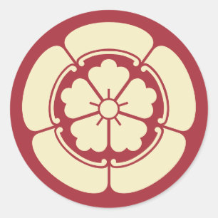 Oriental Vintage Yellow Red Oda Japan Mon Art Classic Round Sticker