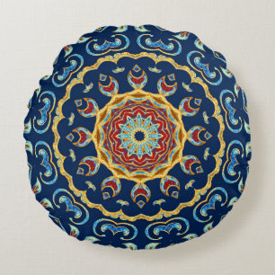 Oriental Watercolor Floral Mandala Carpet Round Cushion