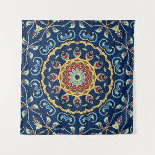 Oriental Watercolor Floral Mandala Carpet Tapestry