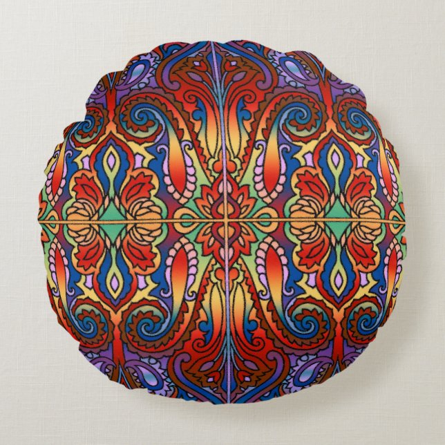 Oriental Watercolor Pattern I + your ideas Round Cushion (Front)