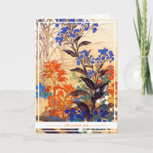 Oriental watercolour vibrant vintage flowers art card