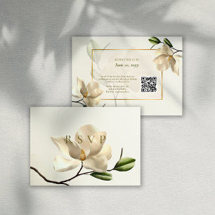 Oriental White Magnolia QR Code Wedding RSVP Card