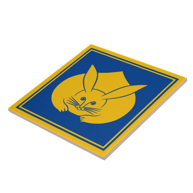 Oriental Yellow Blue Japan Rabbit Mon Art Tile (Side)