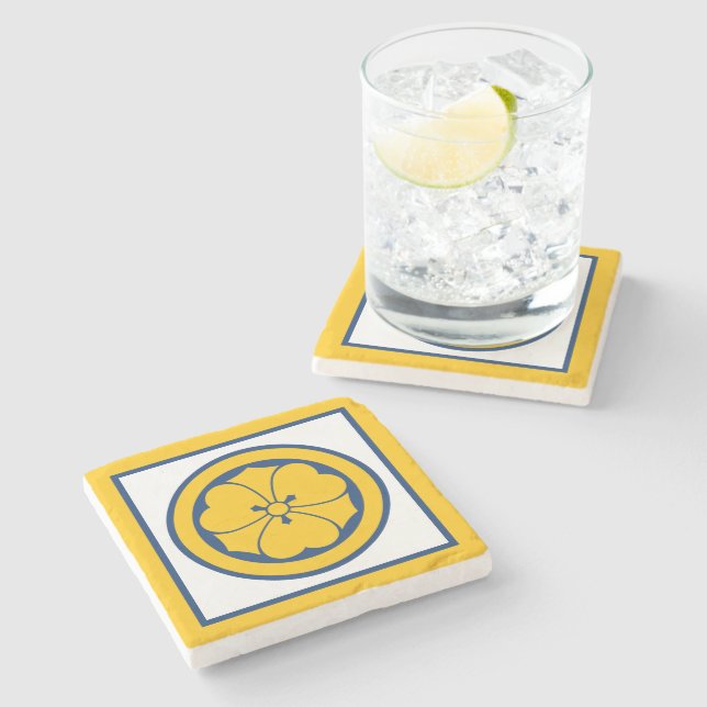 Oriental Yellow Blue Sakai Japan Mon Vector Art Stone Coaster (Side)