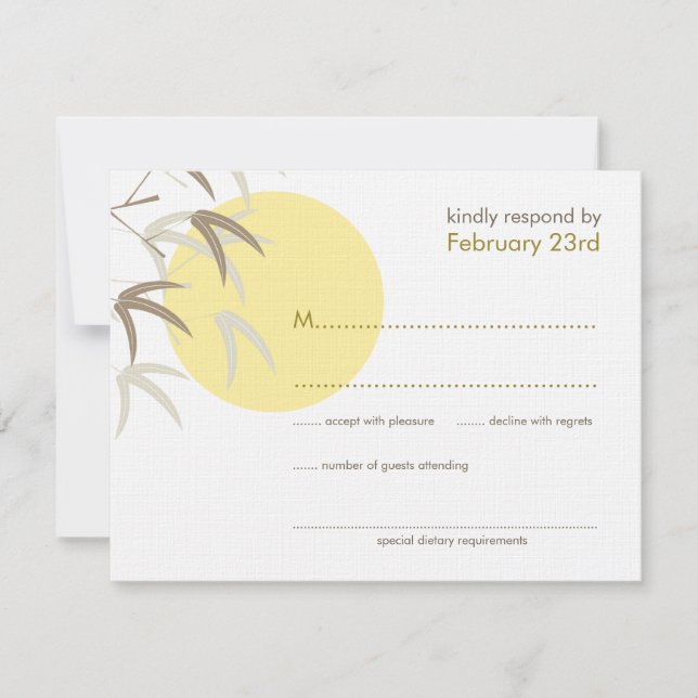 Oriental Yellow Sunrise Bamboo Zen RSVP Card (Front)
