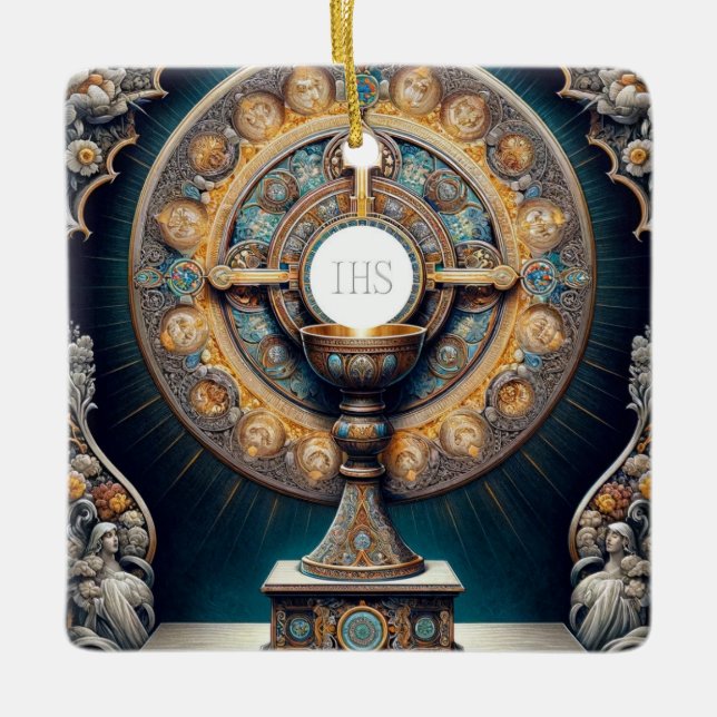 Orientalism Eucharistic Communion Host and Chalice Ceramic Ornament (Front)