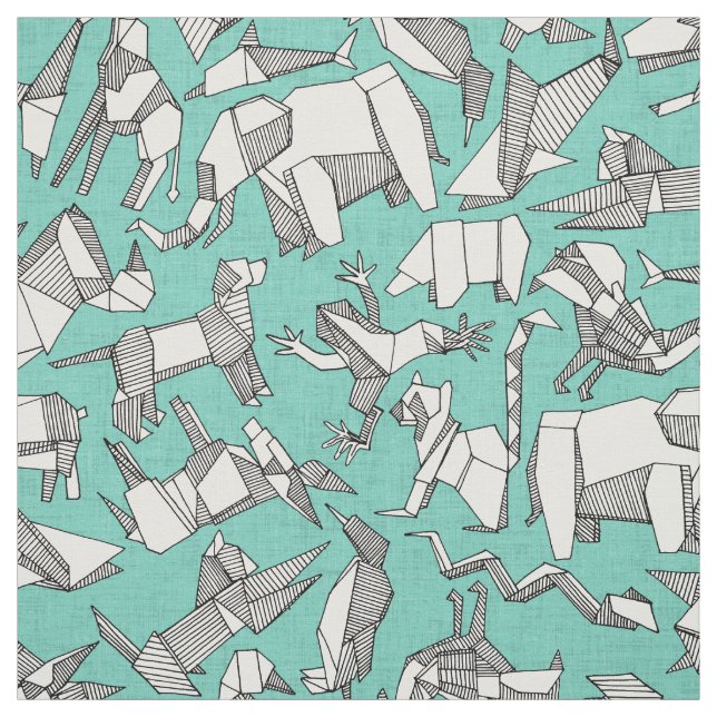 origami animal ditsy mint fabric (Swatch)