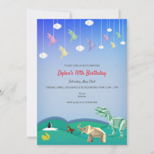 Origami Animals & Cranes Any Age Birthday Party Invitation