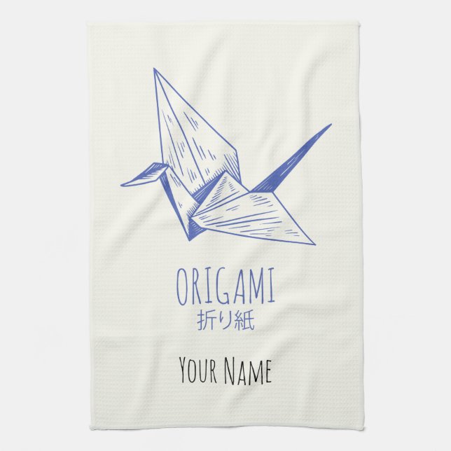 Origami Art Japanese Folding Art Retro Crane Tea Towel (Vertical)