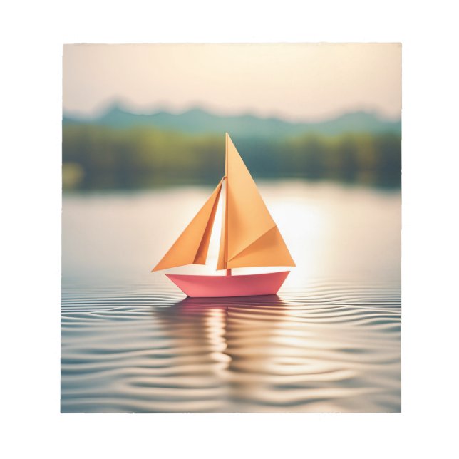 Origami Art - Serenity Sails: A Tranquil Boat Ride Notepad (Front)