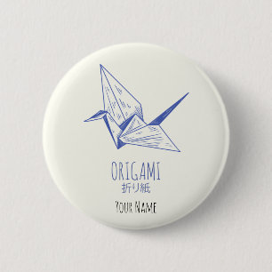 Origami Art Traditional crane 6 Cm Round Badge