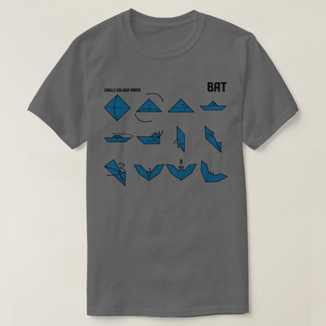 Origami Bat Instructions in Navy T-Shirt (Design Front)