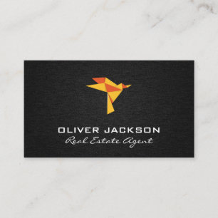 Origami Bird Icon Linen Background Business Card