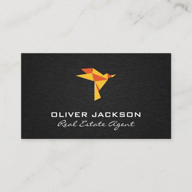 Origami Bird Icon Linen Background Business Card (Front)