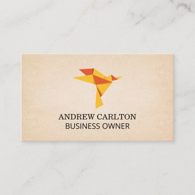 Origami Bird Icon Paper Texture Background Business Card (Front)