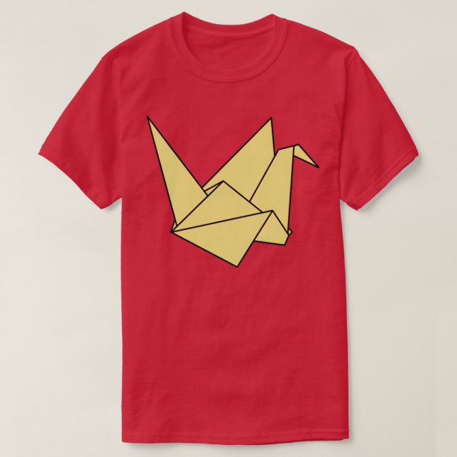 Origami bird paper crane simple line art Yellow T-Shirt (Design Front)