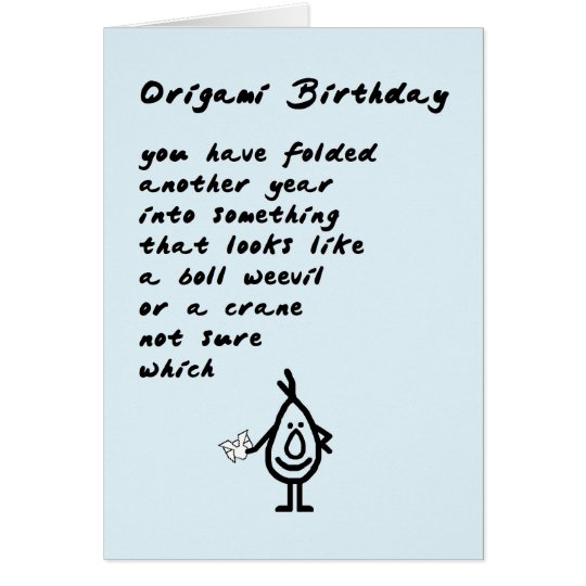 Origami Birthday - a funny birthday poem Card