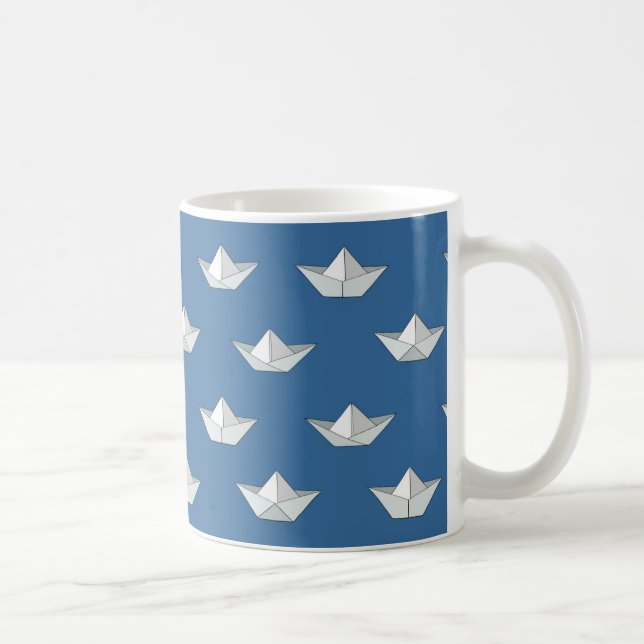Origami Boats On The Water Pattern Coffee Mug (Right)