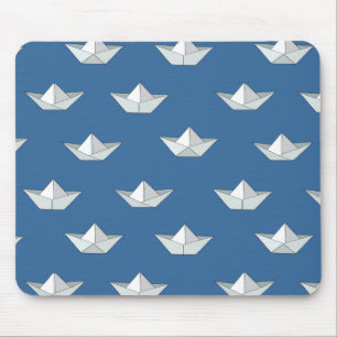 Origami Boats On The Water Pattern Mouse Mat